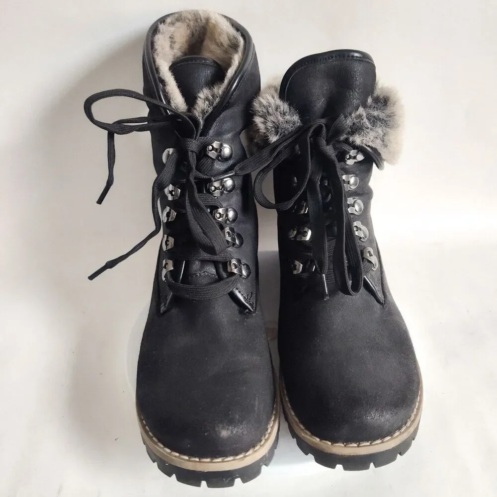 Cliffs White Mountain Size‎ 8.5 Fur Trim Lace Up Black Faux Leather Combat Boots